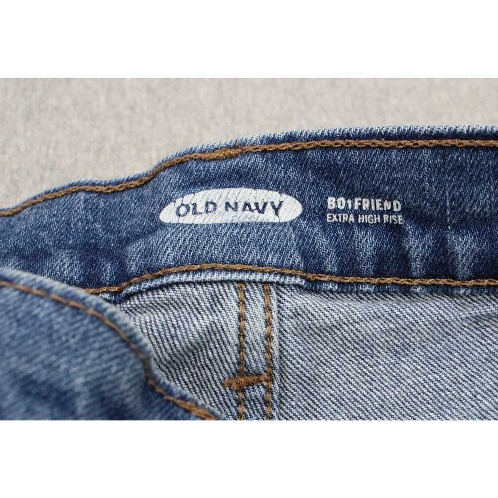 Old Navy Jeans Womens 14‎ Blue Cotton Blend Stretch Boyfriend High-Rise Straight
